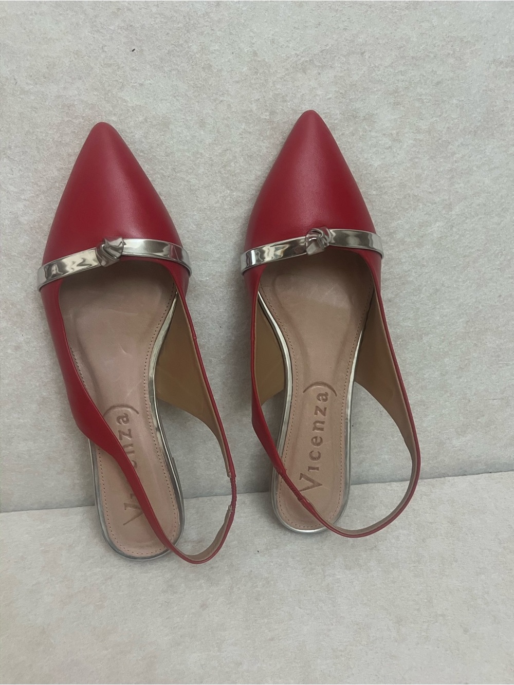 Vicenza Women’s Red Pointed-Toe Slingback Flats Silver Detail Size 9 - Picture 8 of 10